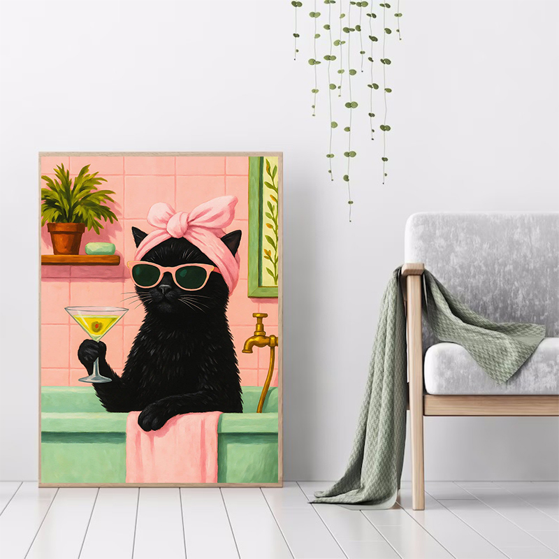 Cat with Martini in Bathtub Bl - Spa Wellness Images 评论和价格